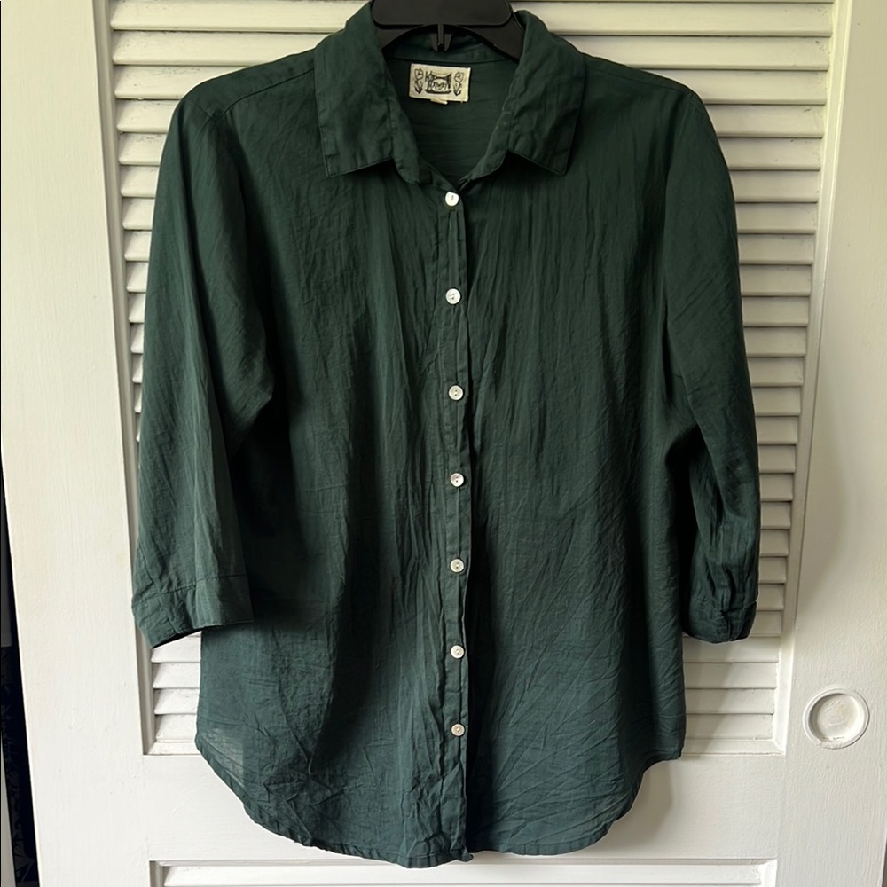 Classic Women's Button-Up Shirt in Dark Green